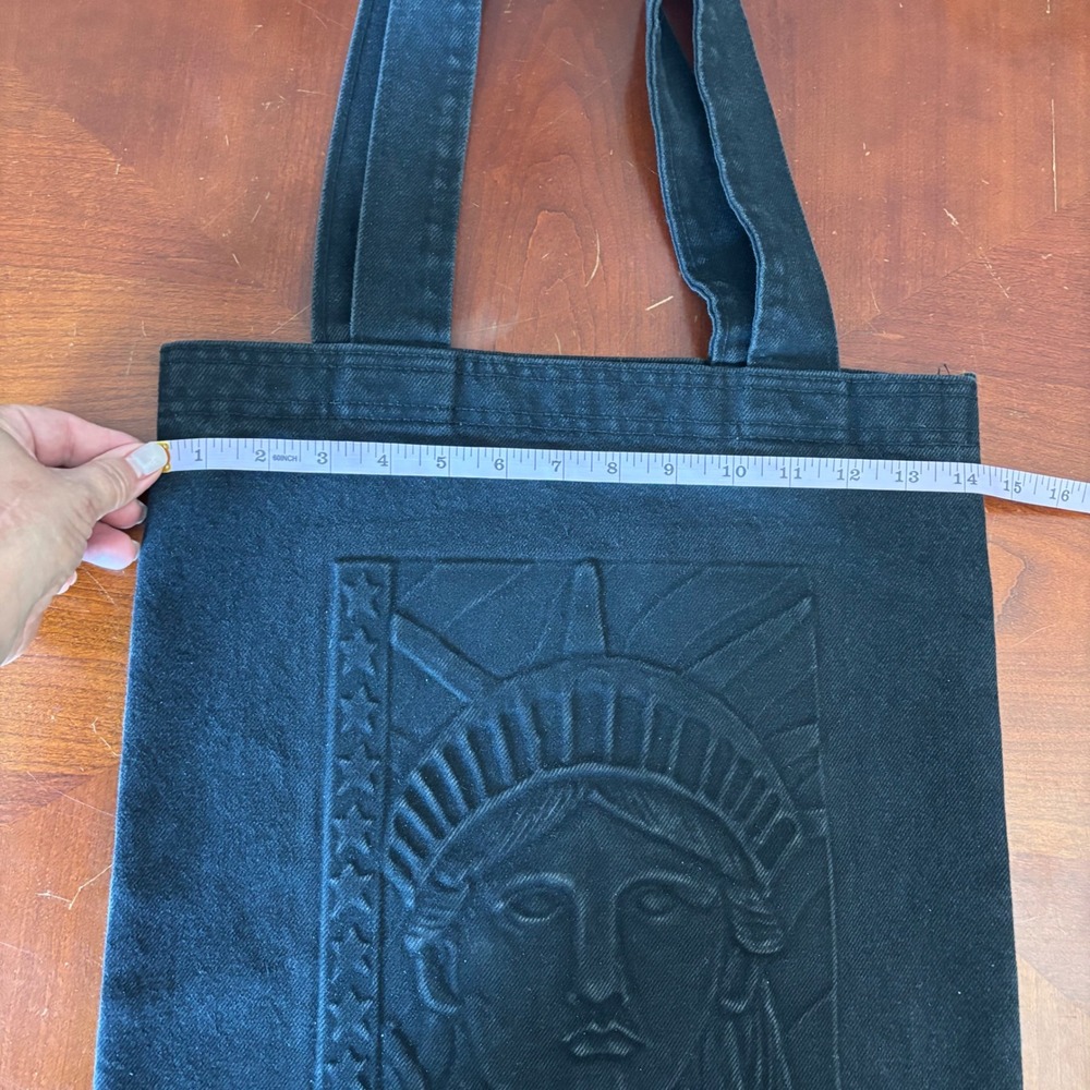 Tyca Vintage Black Denim Tote Bag | Embossed Statue of Liberty New York | USA - Picture 3 of 9